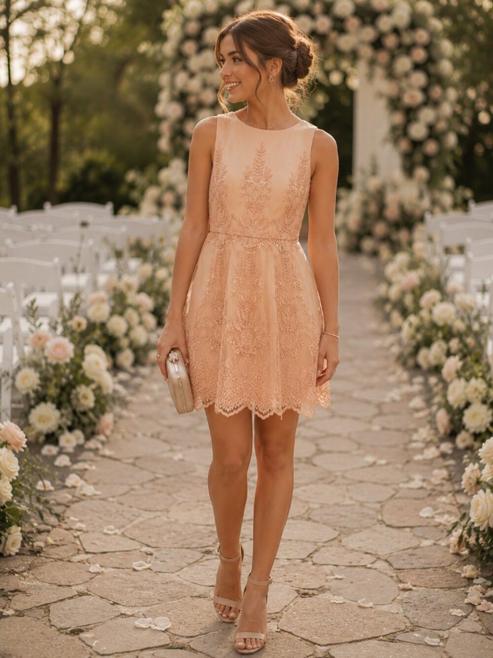 Altar'd State Peach Embroidered Tulle Dress for Special Events